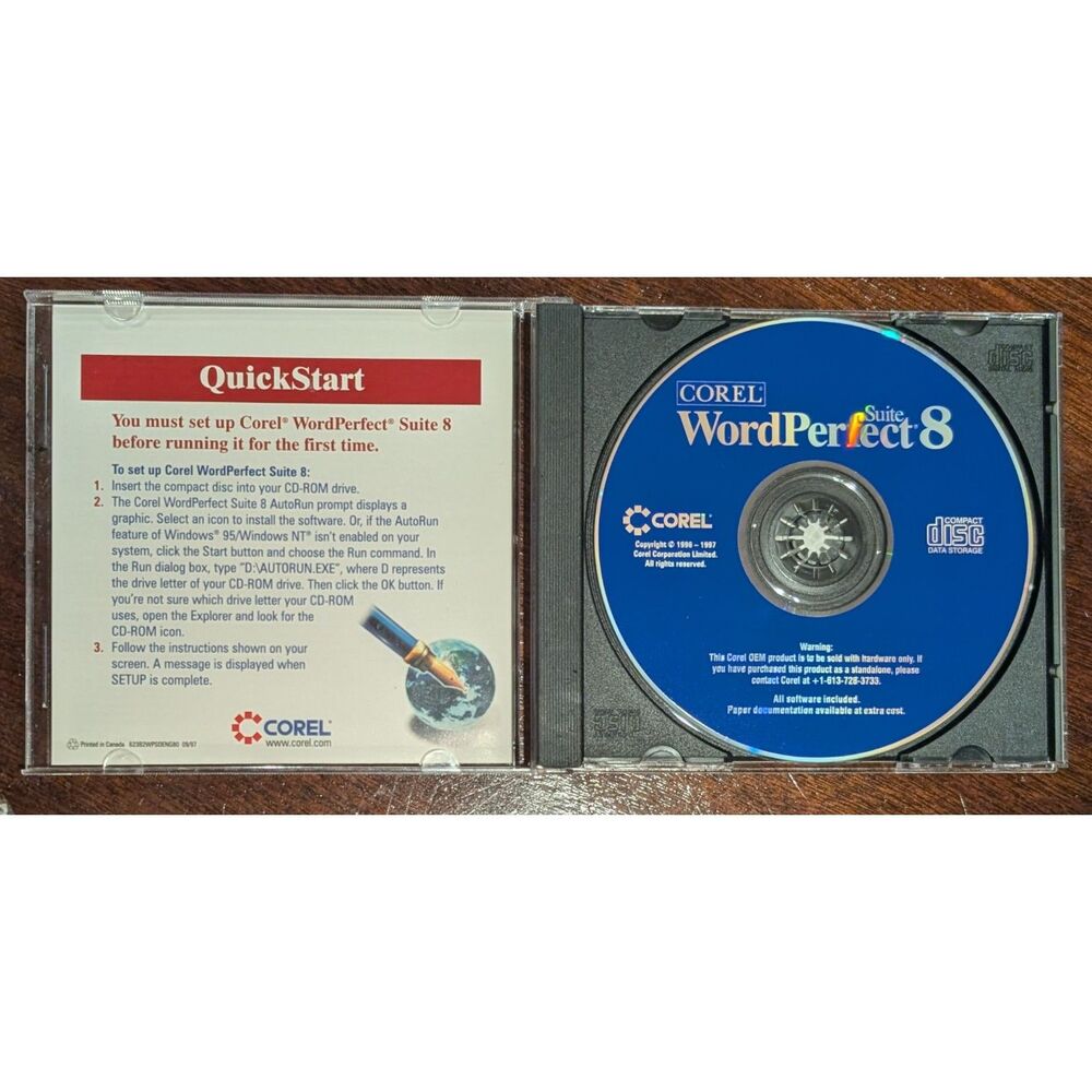 Corel WordPerfect Suite 8 • OEM Install CD with Case & QuickStart Guide - Picture 2 of 2